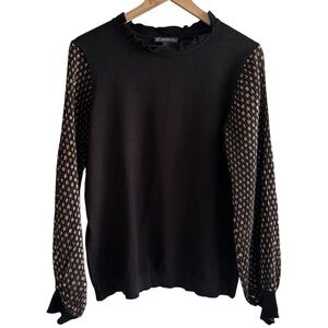 Adrianna Papell Knit Sweater Gold Polka Dot Balloon Sleeves Size Large